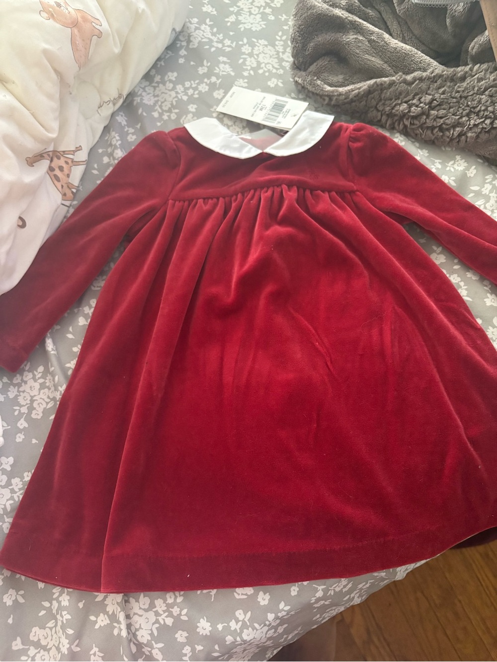 Red velvet Ralph Lauren dress with white Peter Pan collar